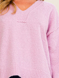 WOMEN'S LONG SLEEVE V-NECK HIGH-LOW PULLOVER SWEATER