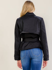 WOMEN'S LONG SLEEVE BUTTON CLOSURE SELF TIE FRONT POCKETS JACKET