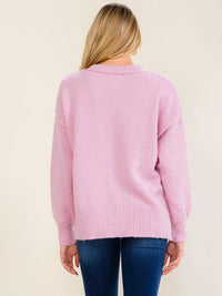 WOMEN'S LONG SLEEVE V-NECK HIGH-LOW PULLOVER SWEATER