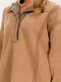 WOMEN'S LONG SLEEVE V-NECK BUTTON CLOSURE OVERSIZED PULLOVER SWEATER