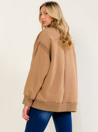 WOMEN'S LONG SLEEVE V-NECK BUTTON CLOSURE OVERSIZED PULLOVER SWEATER