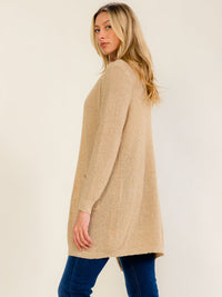 WOMEN'S LONG SLEEVE OPEN FRONT POCKETS KNIT CARDIGAN