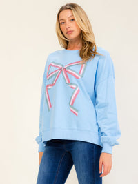 WOMEN'S LONG SLEEVE STITCHED BOW PULLOVER SWEATER