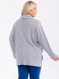 PLUS SIZE LONG SLEEVE TURTLE NECK HIGH LOW PULLOVER SWEATER
