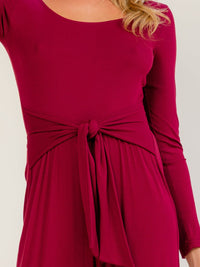 WOMEN'S LONG SLEEVE SELF TIE WIDE LEG RIBBED JUMPSUIT
