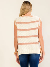 WOMEN'S SLEEVELESS V-NECK COLORBLOCK STRIPES KNIT SWEATER VEST