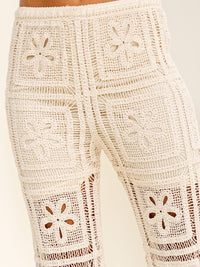 WOMEN'S ELASTIC WAIST FLORAL CROCHET STRAIGHT LEG PANTS