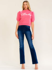 WOMEN'S SHORT PUFF SLEEVE BABE SWEATER BLOUSE