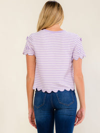 WOMEN'S SHORT SLEEVE COLORBLOCK STRIPES BOWS DETAILED BLOUSE