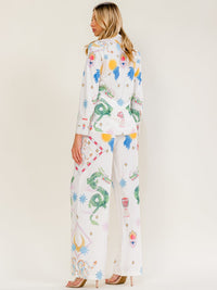 WOMEN'S LONG SLEEVE BLOUSE & ELASTIC WAIST WIDE LEG PANTS MULTI PRINT 2PC. SET