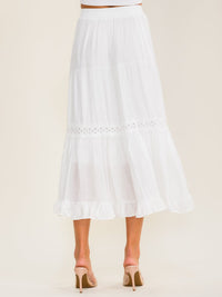 WOMEN'S ELASTIC WAIST TIERED CROCHET MAXI SKIRT