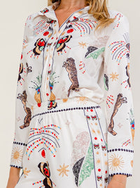 WOMEN'S LONG SLEEVE BLOUSE & ELASTIC WAIST WIDE LEG PANTS MULTI PRINT 2PC. SET