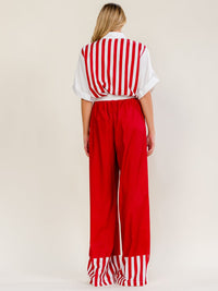 WOMEN'S SHORT SLEEVE BLOUSE & ELASTIC WAIST WIDE LEG PANTS MULTI PRINT 2PC. SET
