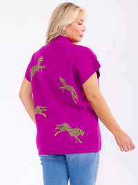 PLUS SIZE SHORT SLEEVE MOCK NECK GRAPHIC TOP