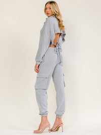 WOMEN'S LONG SLEEVE OPEN BACK SWEATER & ELASTIC WAIST JOGGER PANTS 2PC. SET