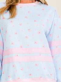 WOMEN'S LONG SLEEVE FLORAL PRINT PULLOVER SWEATER