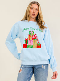WOMEN'S LONG SLEEVE MERRY EVERY THING GRAPHIC PULLOVER SWEATER
