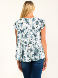 ENTRO WOMEN'S SHORT RUFFLE SLEEVE TIE DYE TUNIC BLOUSE