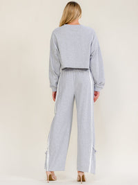 WOMEN'S LONG SLEEVE SWEATER & ELASTIC WAIST PANTS LACE TRIM DETAILED 2PC. SET