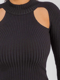 WOMEN'S LONG SLEEVE OPEN BACK RIBBED BODYCON MIDI DRESS