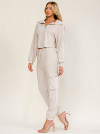 WOMEN'S LONG SLEEVE OPEN BACK SWEATER & ELASTIC WAIST JOGGER PANTS 2PC. SET
