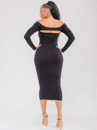 WOMEN'S LONG SLEEVE RIBBED BODYCON MAXI DRESS