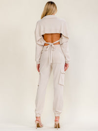 WOMEN'S LONG SLEEVE OPEN BACK SWEATER & ELASTIC WAIST JOGGER PANTS 2PC. SET