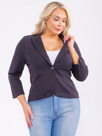 PLUS SIZE 3/4 SLEEVE BUTTON CLOSURE FRONT POCKETS BLAZER