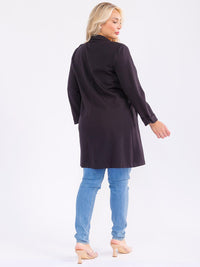 PLUS SIZE LONG SLEEVE OPEN FRONT POCKETS CARDIGAN
