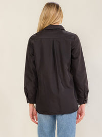 WOMEN'S LONG SLEEVE BUTTON UP FRONT POCKET STUDS DETAILED SHIRT