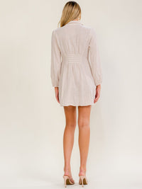 WOMEN'S LONG SLEEVE V-NECK BUTTON UP MINI DRESS