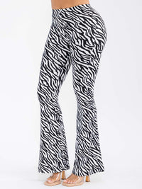 WOMEN'S ELASTIC WAIST ZEBRA PRINT BELL LEG PANTS