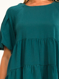 ENTRO WOMEN'S SHORT SLEEVE TIERED TUNIC LOOSE FIT SOLID TOP