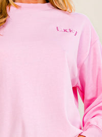 WOMEN'S LONG SLEEVE CLOVER LUCKY STITCHED GRAPHIC PULLOVER SWEATER