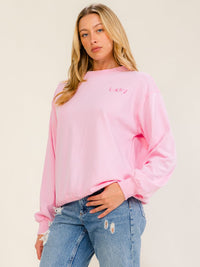 WOMEN'S LONG SLEEVE CLOVER LUCKY STITCHED GRAPHIC PULLOVER SWEATER