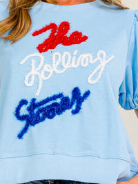 WOMEN'S SHORT PUFF SLEEVE GRAPHIC TOP
