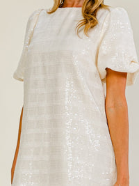 WOMEN'S SHORT PUFF SLEEVE SEQUINS TUNIC MINI DRESS