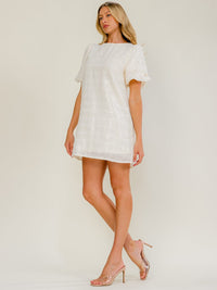 WOMEN'S SHORT PUFF SLEEVE SEQUINS TUNIC MINI DRESS