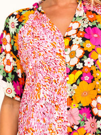ENTRO WOMEN'S SHORT SLEEVE BUTTON UP FLORAL PRINT BLOUSE