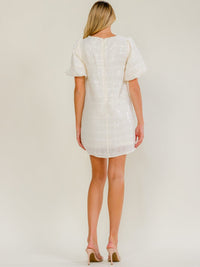 WOMEN'S SHORT PUFF SLEEVE SEQUINS TUNIC MINI DRESS