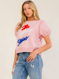 WOMEN'S SHORT PUFF SLEEVE GRAPHIC TOP