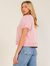 WOMEN'S SHORT PUFF SLEEVE GRAPHIC TOP