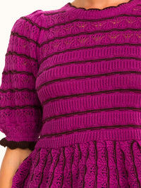 ENTRO WOMEN'S SHORT RUFFLE COLORBLOCK STRIPES PEPLUM KNIT BLOUSE