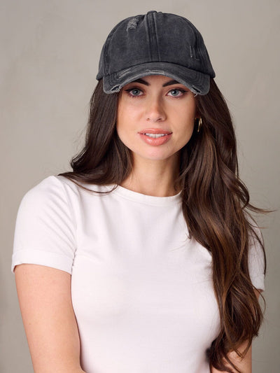 WOMEN'S SOLID DISTRESSED BASEBALL CAPS