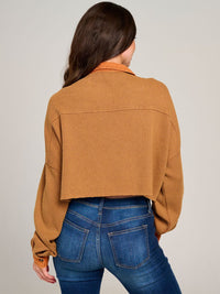 WOMEN'S LONG SLEEVE BUTTON CLOSURE FRONT POCKET WAFFLE TOP