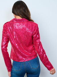 WOMEN'S LONG SLEEVE ZIP UP SEQUINS BLAZER