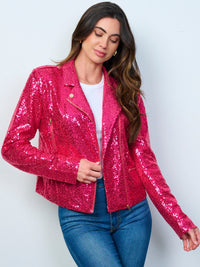 WOMEN'S LONG SLEEVE ZIP UP SEQUINS BLAZER