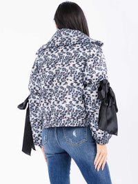 WOMEN'S LONG SLEEVE ZIP UP POCKETS ANIMAL PRINT PUFFER JACKET