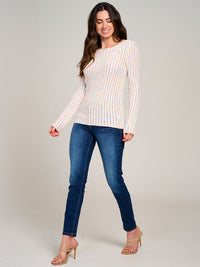WOMEN'S LONG SLEEVE MULTI STRIPES KNIT TOP