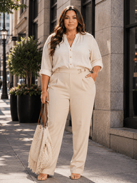 PLUS SIZE ZIP UP POCKETS STRAIGHT LEG SOLID PANTS